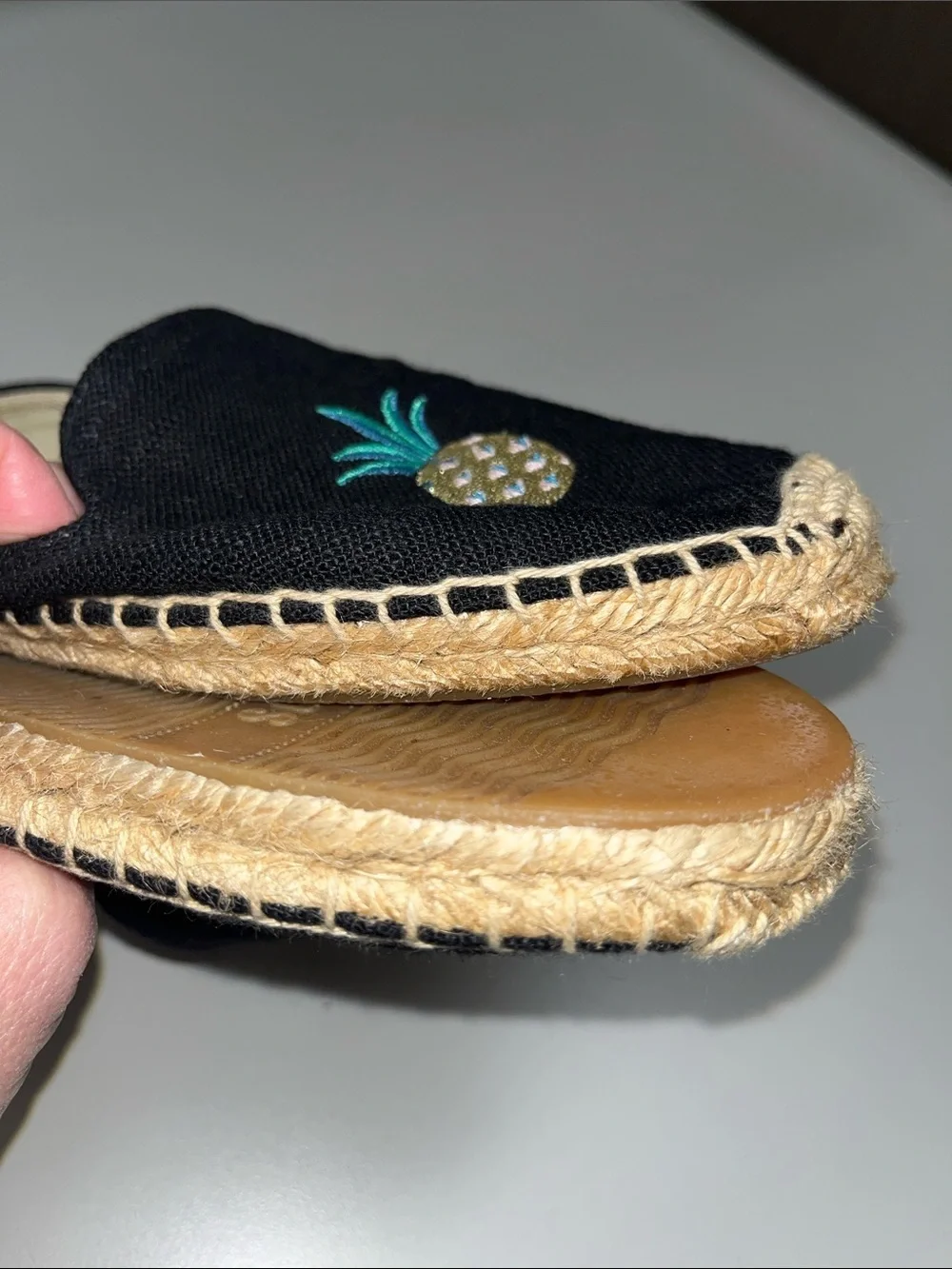 Soludos Black Espadrilles with Pineapple Embroidery Size 8